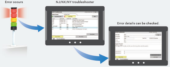 적층 신호등 점등 시 NA 화면에서 에러 상세를 확인하는 Troubleshooter