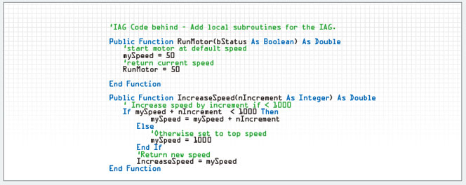 IAG 안에 작성한 Visual Basic 서브루틴 코드 예시